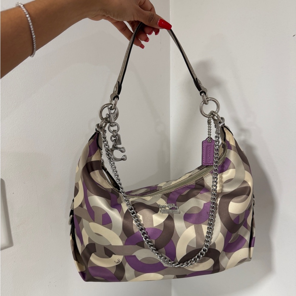 Coach Purple and Cream Shoulder Bag